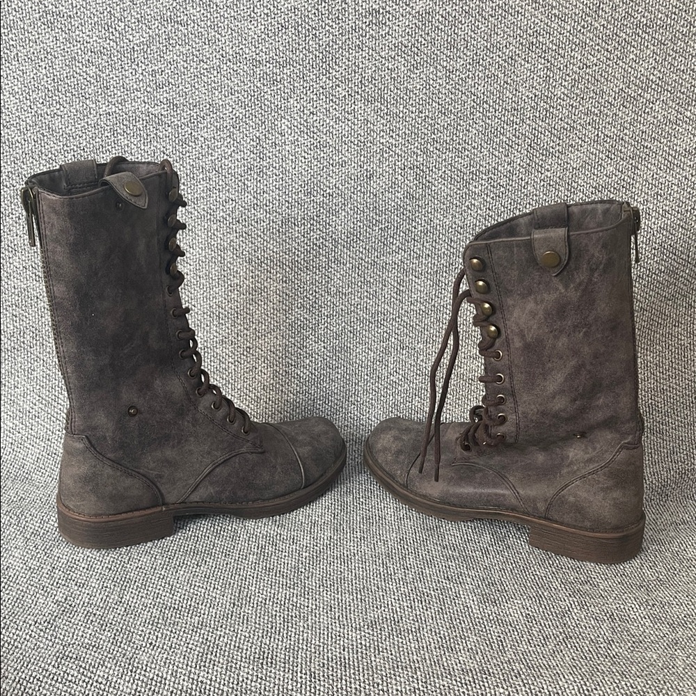 Dollhouse Charcoal Lace-Up Moto Boots - Picture 7 of 16